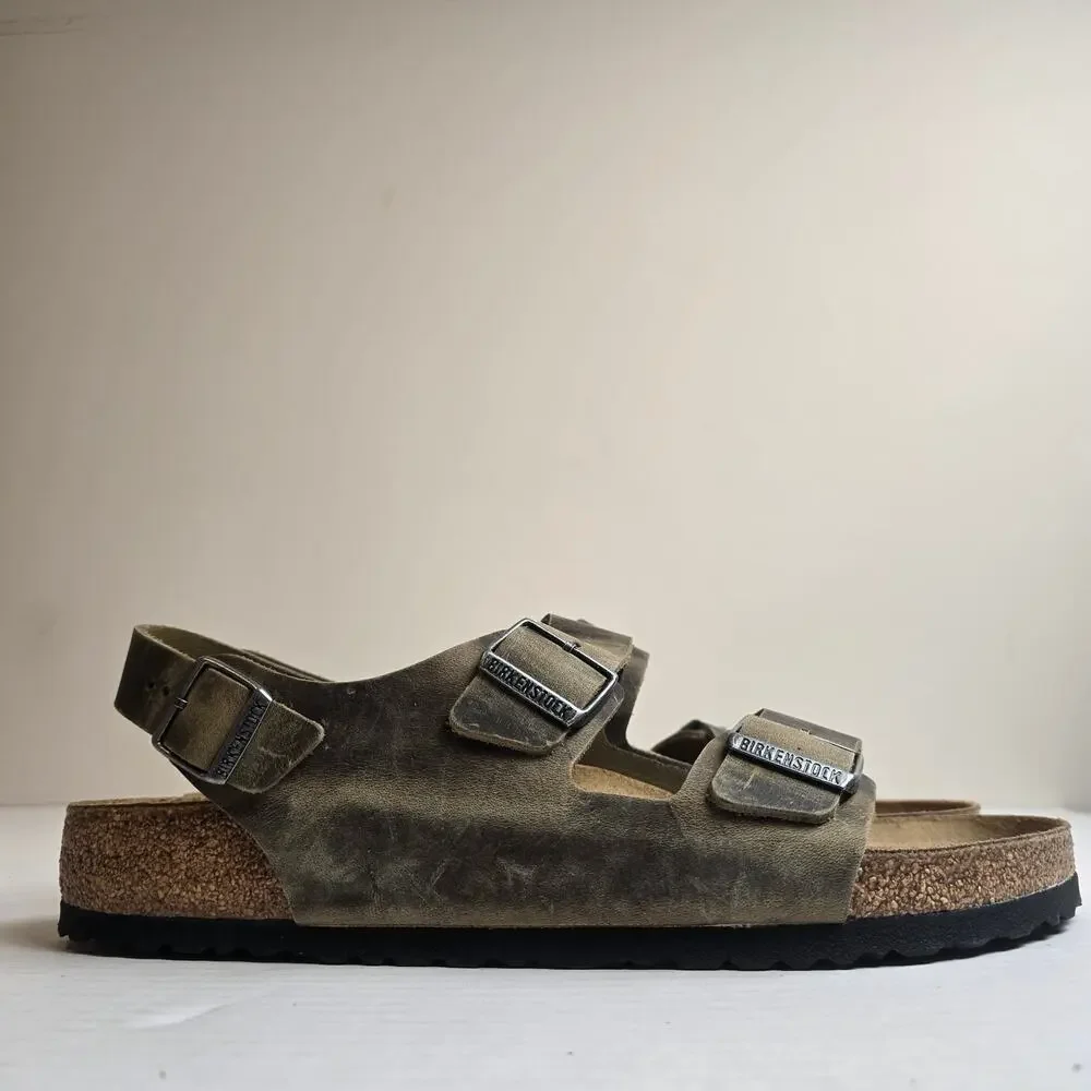 Birkenstock Milano BS Sandals Size M13/46 Faded Khaki Oiled Leather Regular Fit